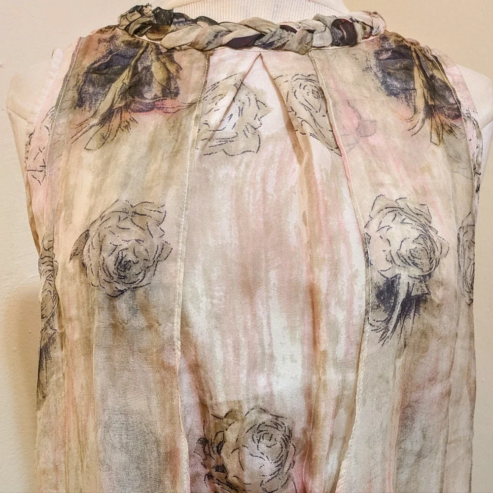 Queen Mulock Floral Silk Midi Rose Print Dress - Size S - Picture 7 of 14